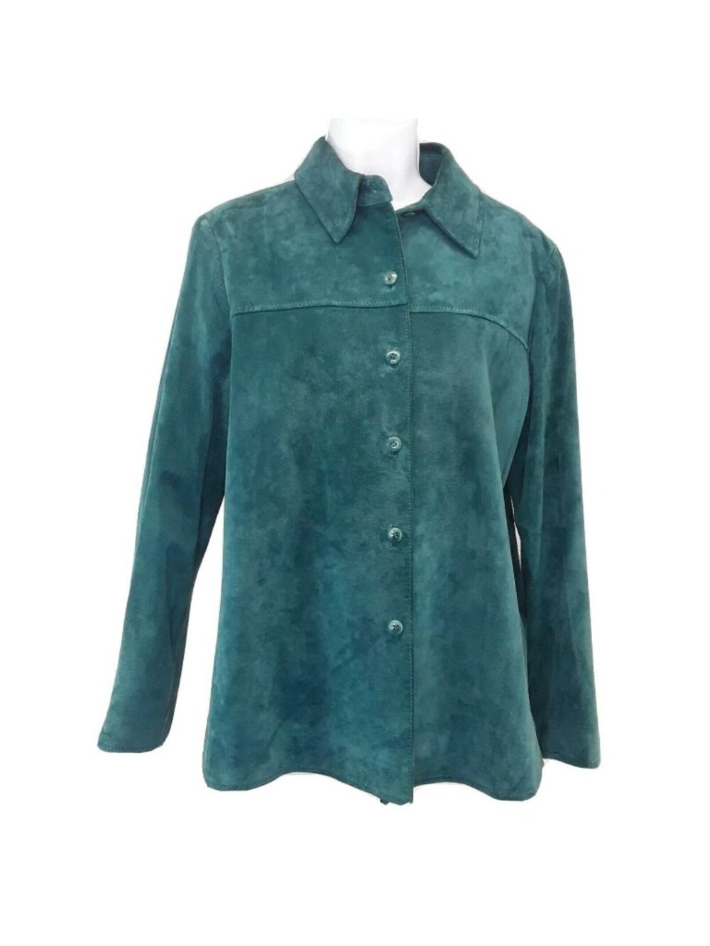 Pendleton Pine Green Suede Leather Shirt Jacket Shacket Womens Medium Lined Wash